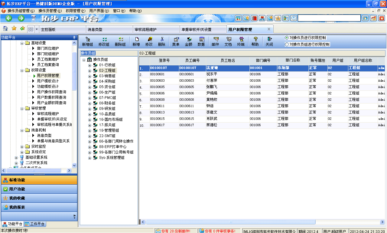 m.sdyuan.com拓步ERP系統、進銷存管理軟件、財務管理軟件、倉庫管理軟件、銷售管理軟件、生產管理軟件、文檔管理軟件、企業管理軟件專業資訊網--用戶權限設置