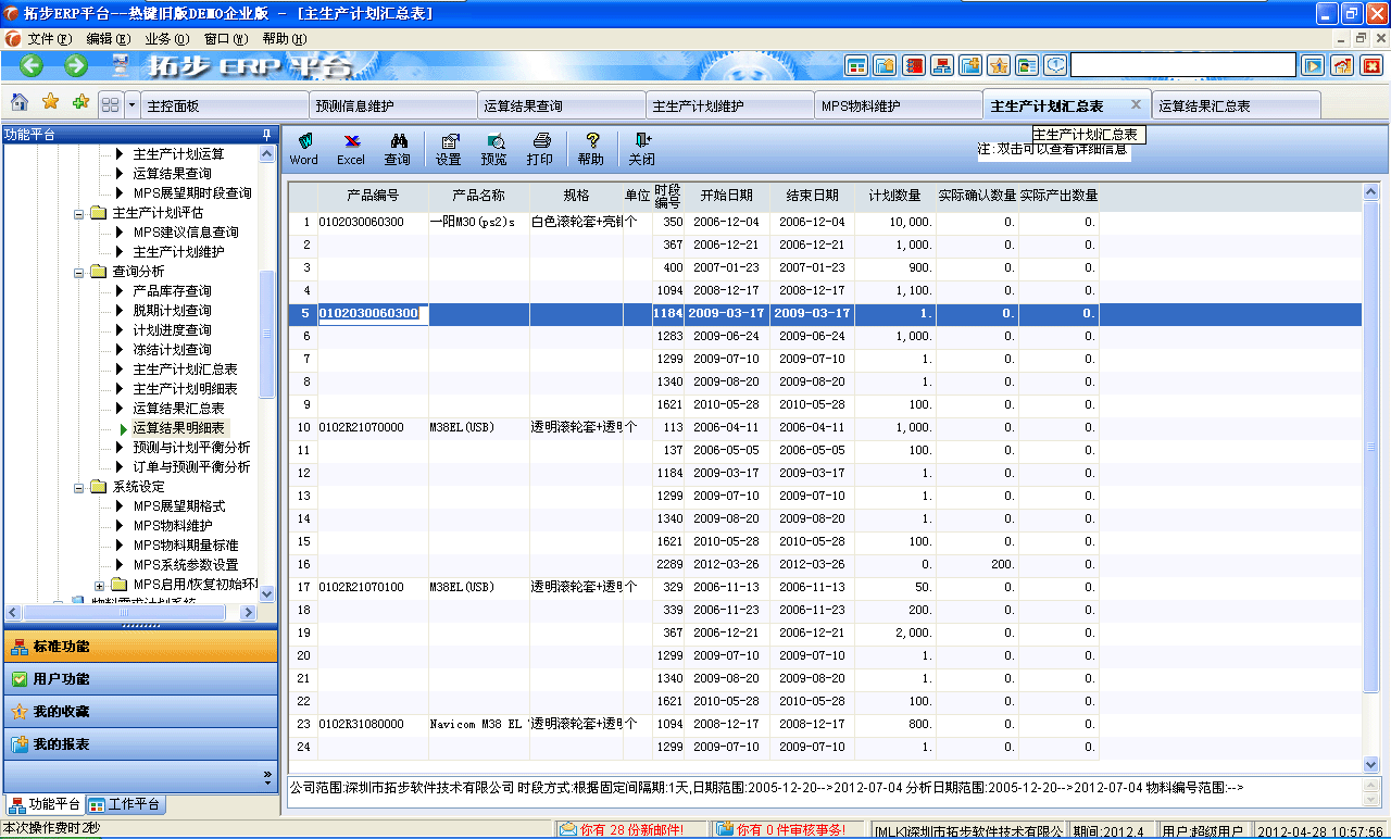 m.sdyuan.com拓步ERP系統(tǒng)、進(jìn)銷存管理軟件、財(cái)務(wù)管理軟件、倉庫管理軟件、銷售管理軟件、生產(chǎn)管理軟件、文檔管理軟件、企業(yè)管理軟件專業(yè)資訊網(wǎng)--主生產(chǎn)計(jì)劃匯總表