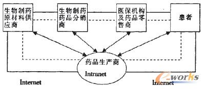 圖1 基于Internet/Intranet的生物制藥供應鏈信息系統(tǒng)網絡結構