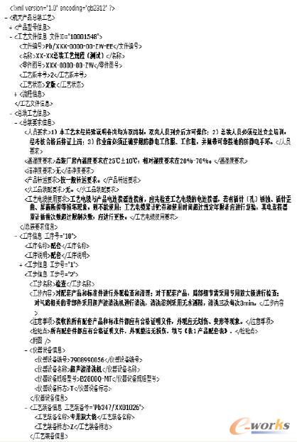 航天產品總裝工藝信息的XML實例文檔(局部)