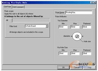 過孔類型設置對話框