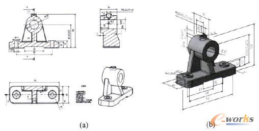 軸承座的工程圖與三維標注圖