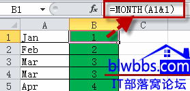 excel 提取月份