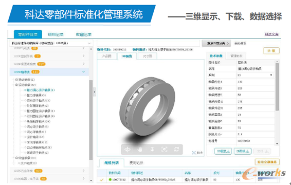 圖10 科達零部件標準化管理系統三維顯示、下載、數據選擇