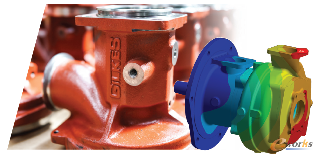 車間里的Gilkes冷卻泵(左)以及雙回路船專用泵的ANSYS結(jié)構(gòu)仿真(右)